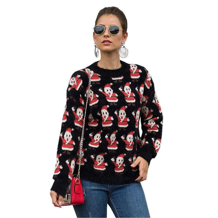 Christmas Santa Claus Women Sweater - Black - Mishastyle