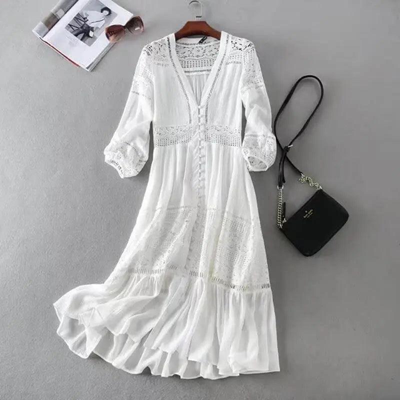 Classy Lace Finding White Dress - Mishastyle
