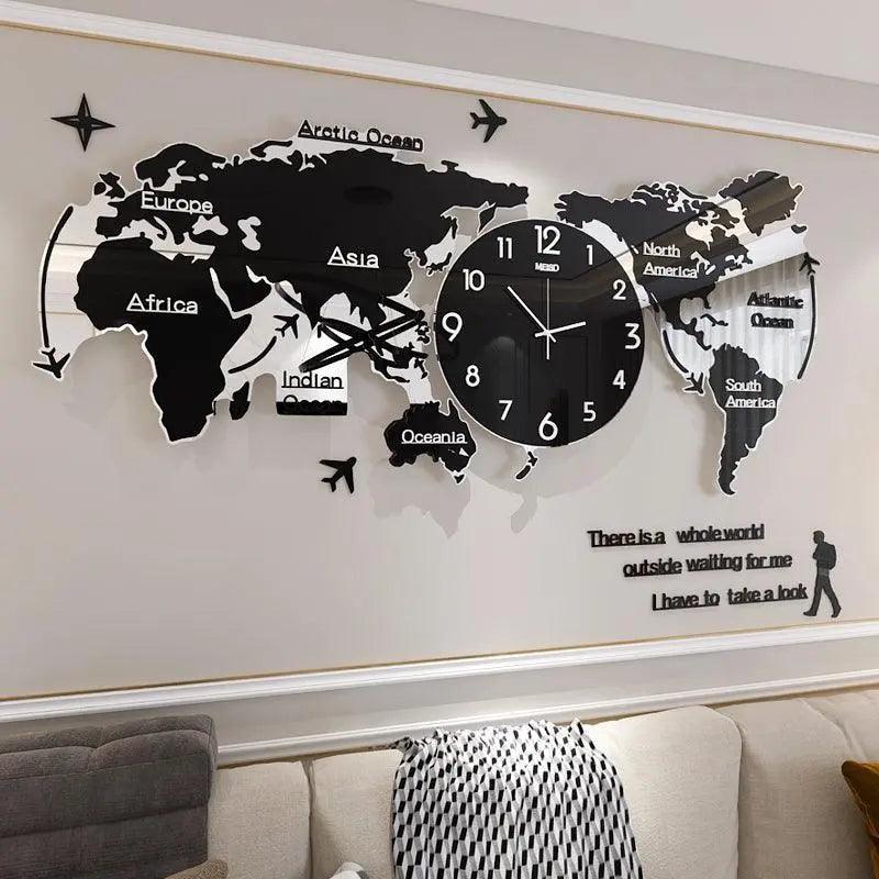 Creative Acrylic 3d Modern World Map Large Wall Clock - Mishastyle