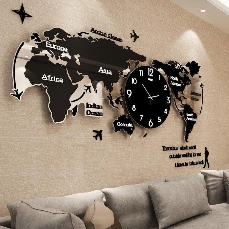 Creative Acrylic 3d Modern World Map Large Wall Clock - Mishastyle