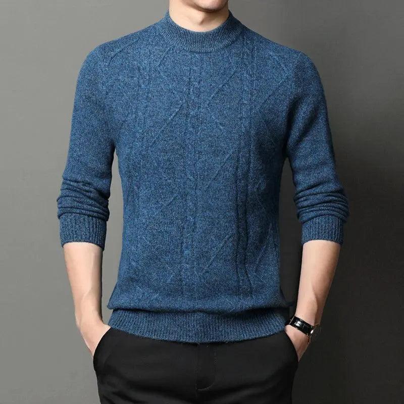 Crew Neck Knitted Men Sweater - Mishastyle
