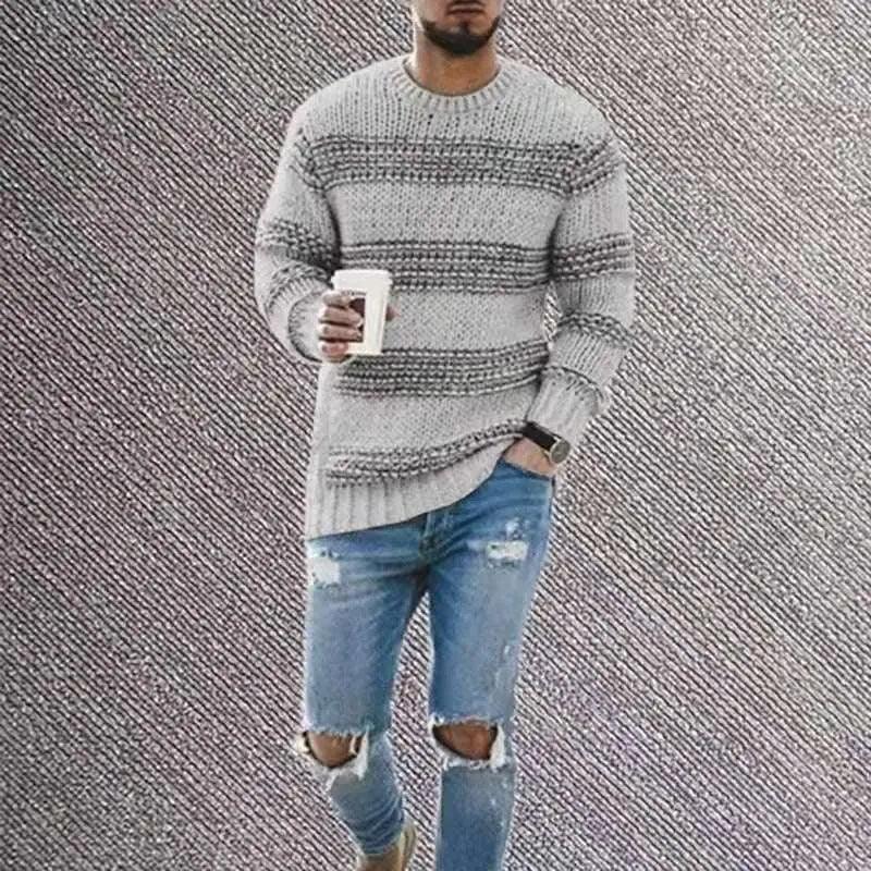 Crewneck Men Knitted Sweater - Mishastyle