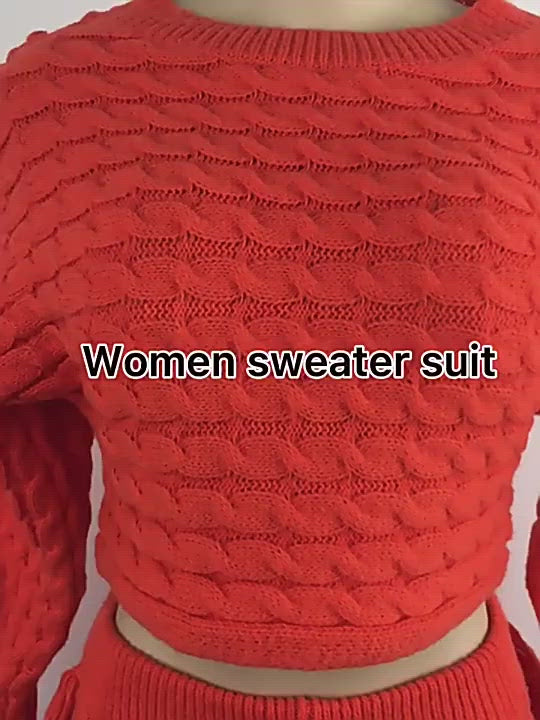 Knitting Winter Women 2 Piece Set - Orange