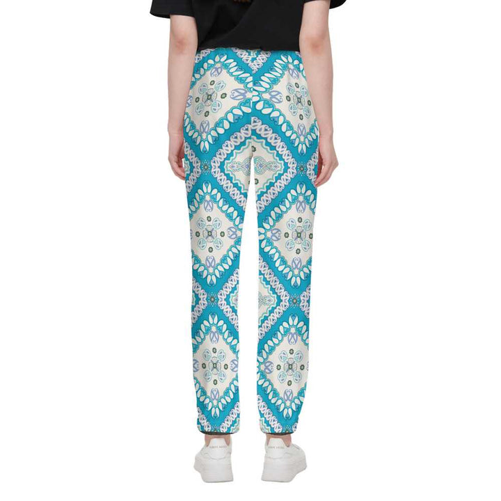 Decorative Casual Fit Jogging Pants - Turquoise - Mishastyle