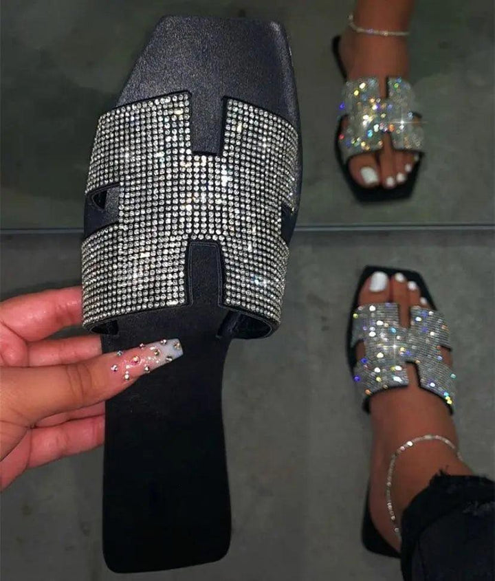 Diamond Crystal Branded Flat Slipper - Mishastyle