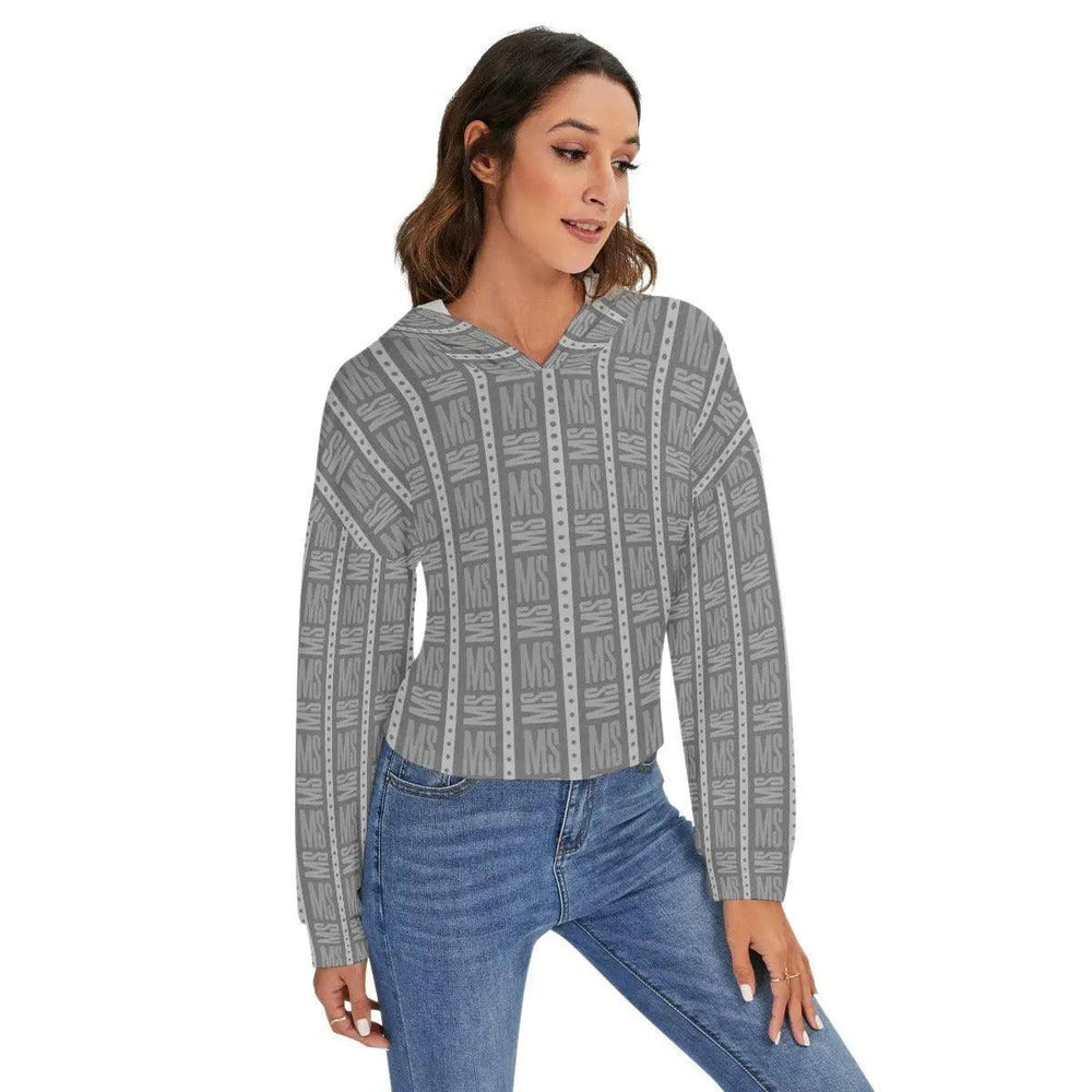 Drop-shoulder Backless Hoodie With String - Gray - Mishastyle