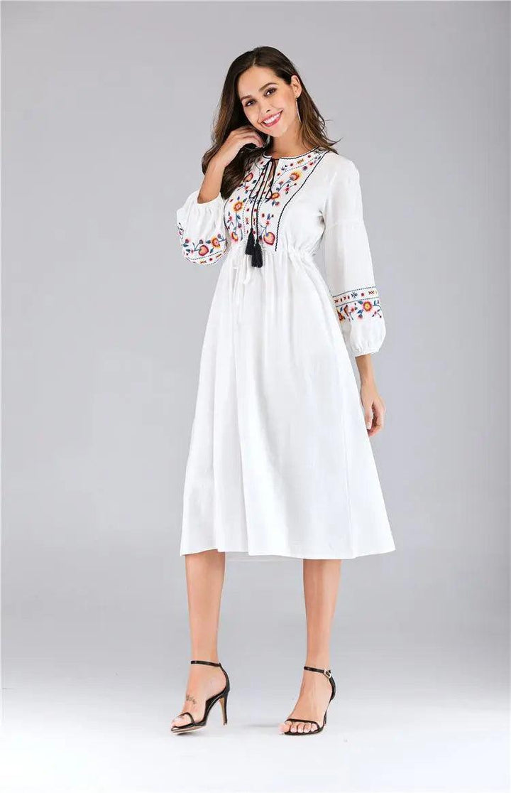 Embroidered Boho Ethnic Summer Dress - Mishastyle