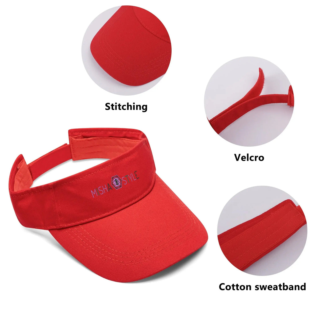 Embroidered Sun Visor Caps- Red - Mishastyle