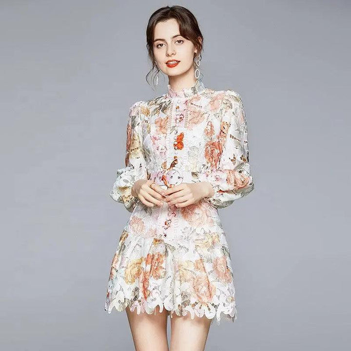 Embroidery Floral Ruffles Lace Dress - Mishastyle
