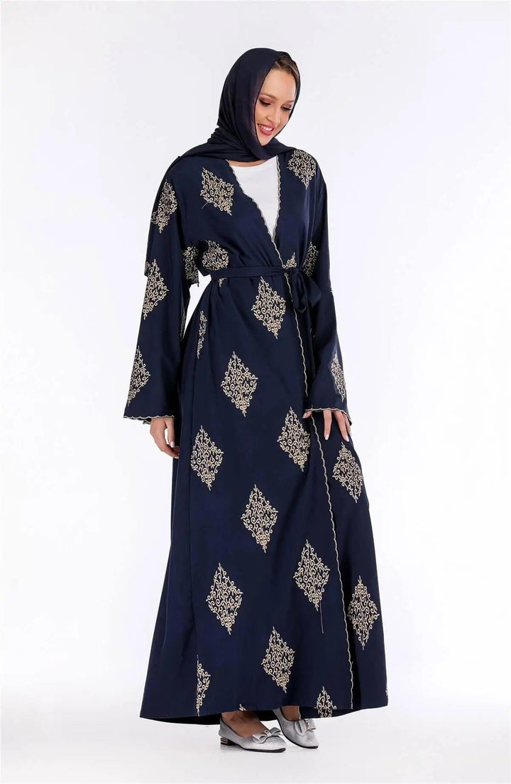 Embroidery Squares embossing lines Abaya - Mishastyle