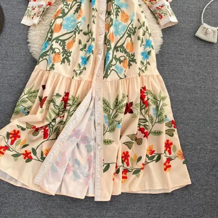 European Vintage Classy Floral Long Dress - Mishastyle