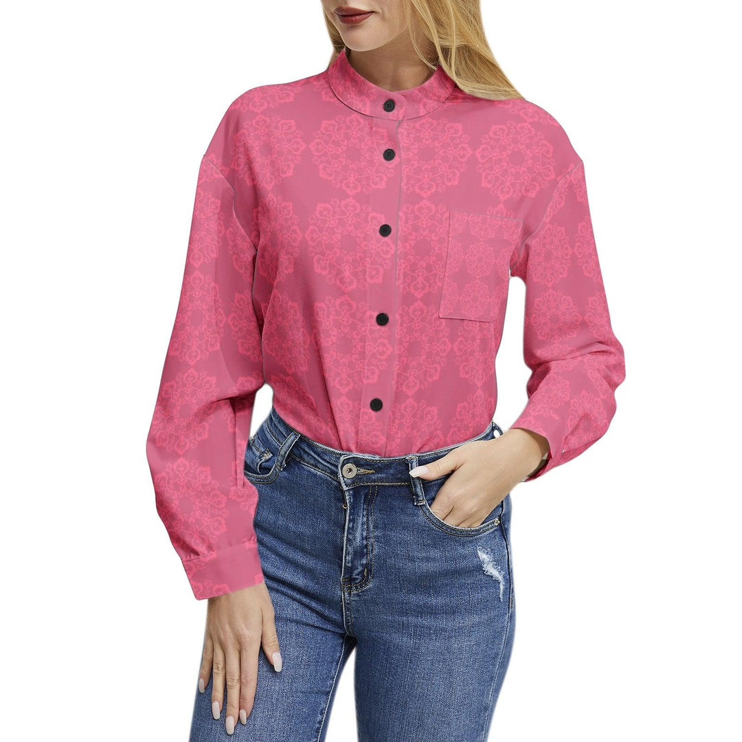 Floral Long Sleeve Button Up Casual Shirt - Pink - Mishastyle