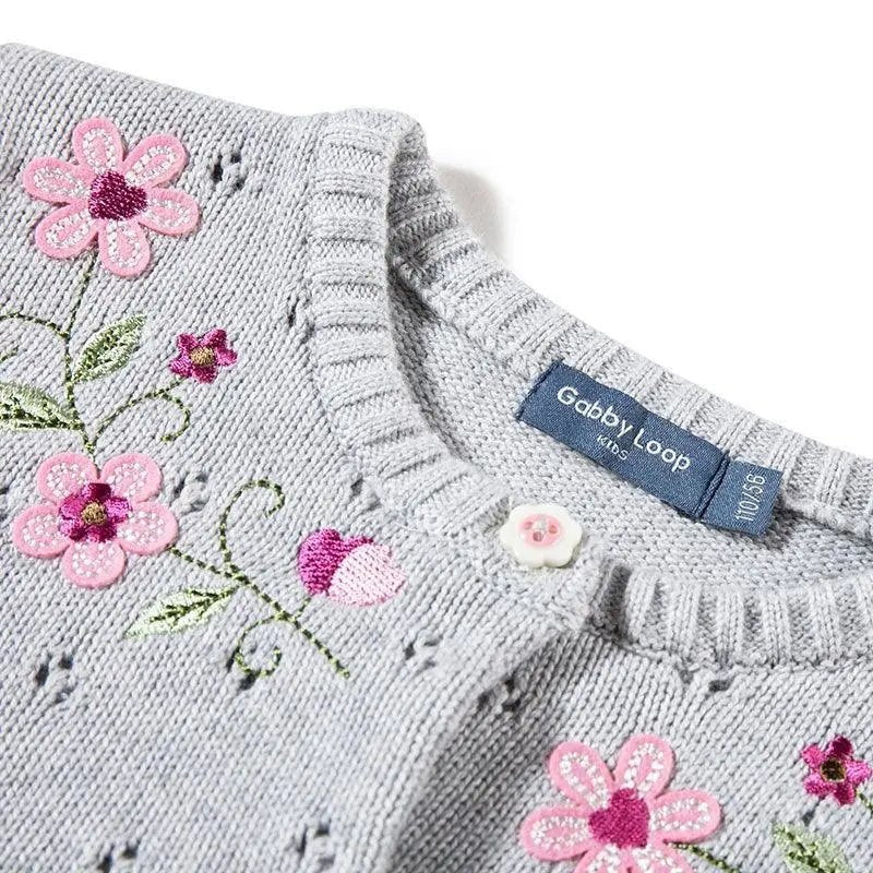 Girls Embroidery Floral Knitted Sweatshirt - Mishastyle