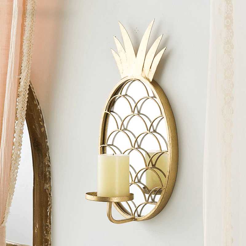 Gold Metal Mirror Wall Hanging Candlestick - Mishastyle