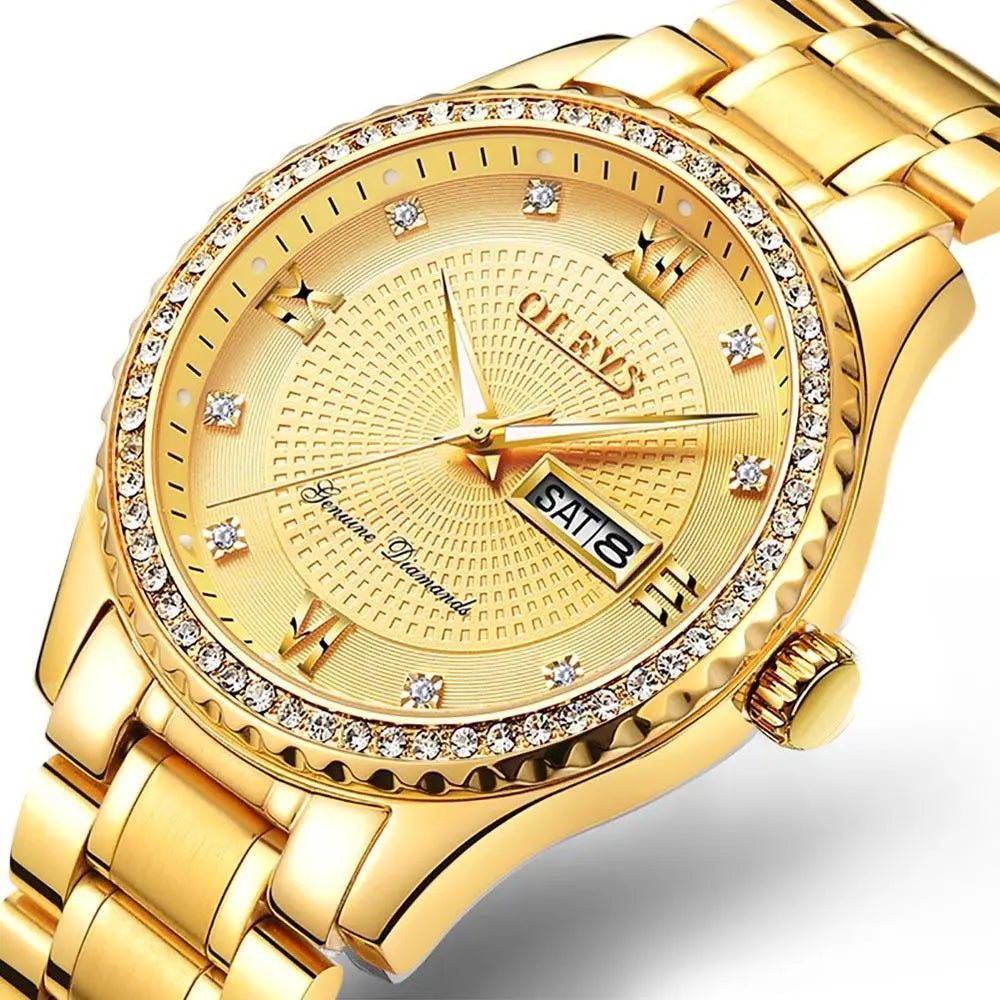 Golden Wristwatch Premium Metal Band Watch - Mishastyle