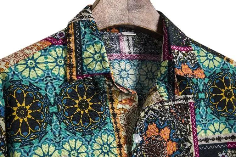 Green Floral Background Men Casual Shirt - Mishastyle