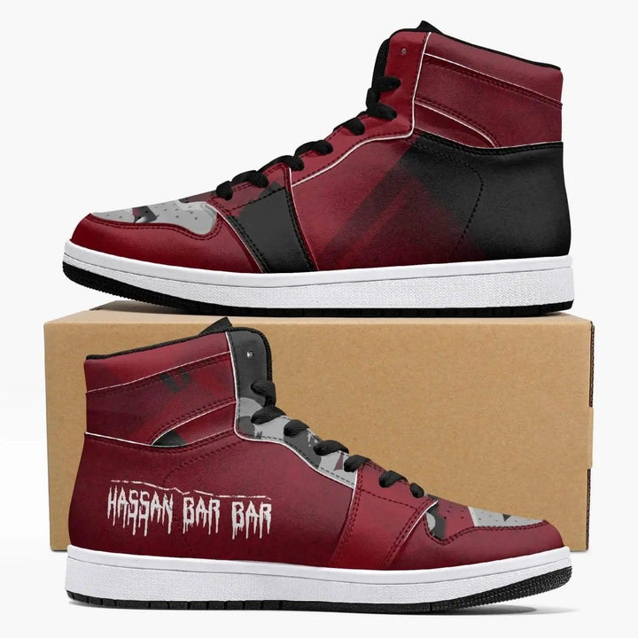 Hassan Bar Bar High-Top Leather Men's Sneakers In Red - Mishastyle