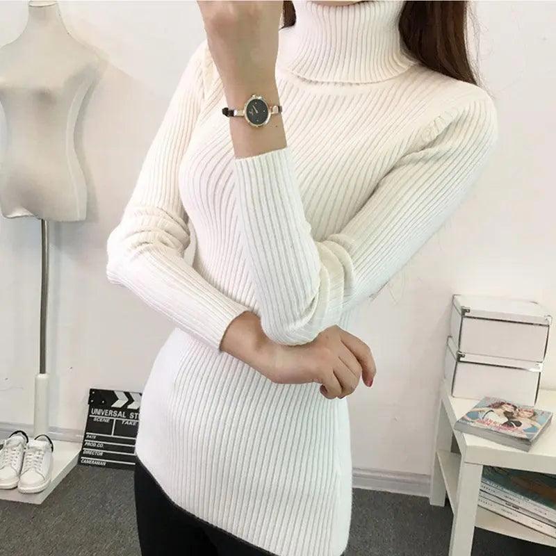 High Neck Knitted Pullover - Mishastyle