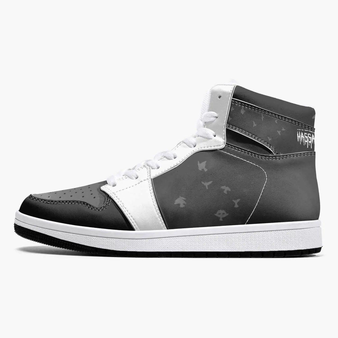 High-Top Leather Hassan Bar Bar Sneakers - White & Black - Mishastyle