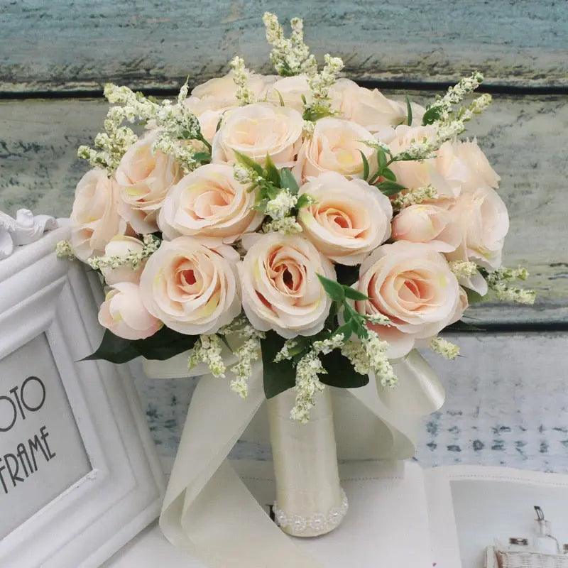 Holding Flowers Natural Rose Wedding Bouquet - Mishastyle