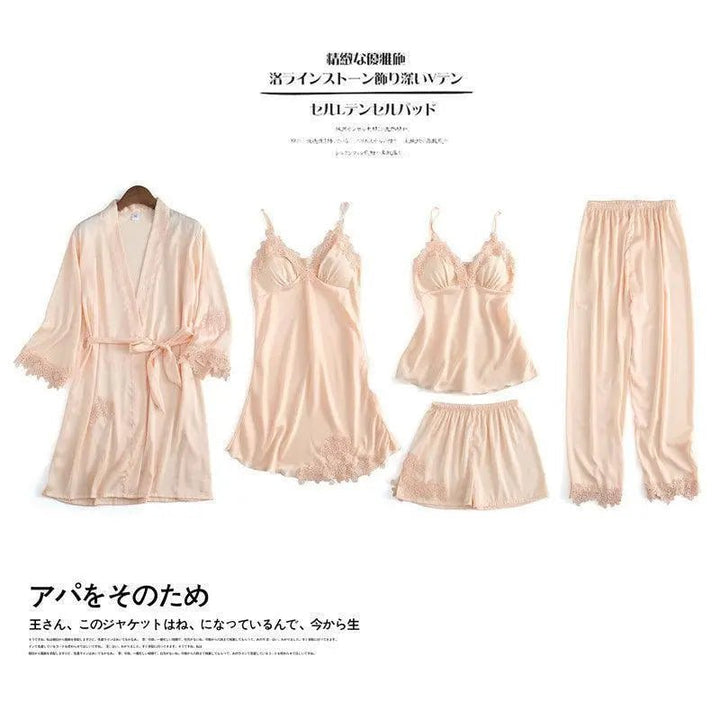 Ice silk 5 pcs Luxury pajamas set - Mishastyle