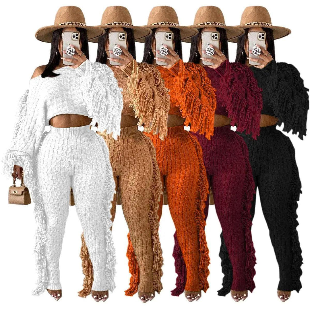 Knitting Winter Women 2 Piece Set - Orange - Mishastyle