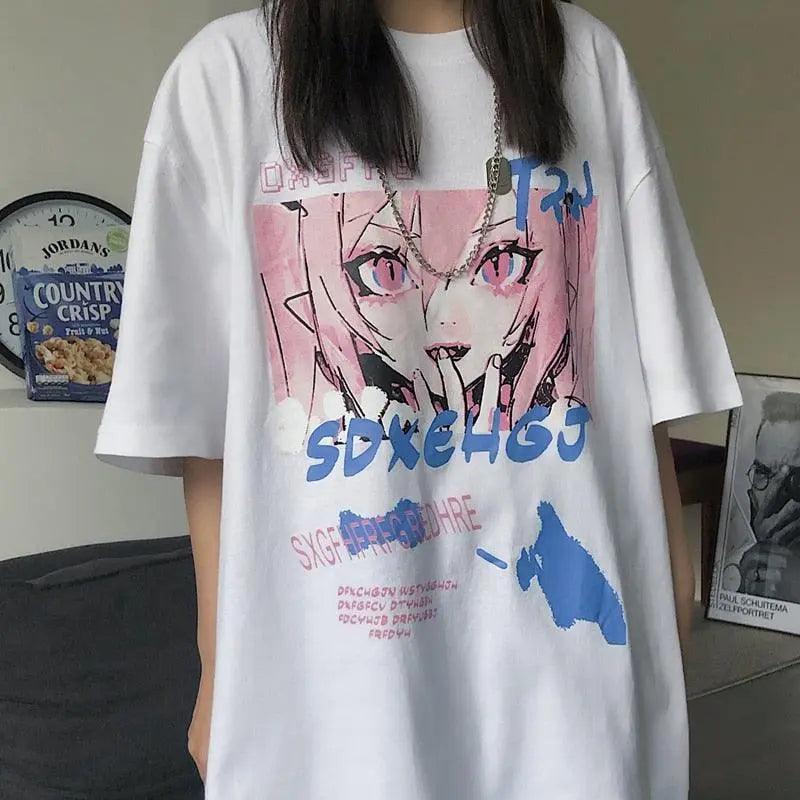 Korean Anime Print Steampunk Women T-shirts - Mishastyle