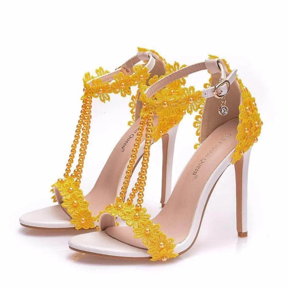 Lace clamp Embroidered Pearl Sandal - Gold - Mishastyle