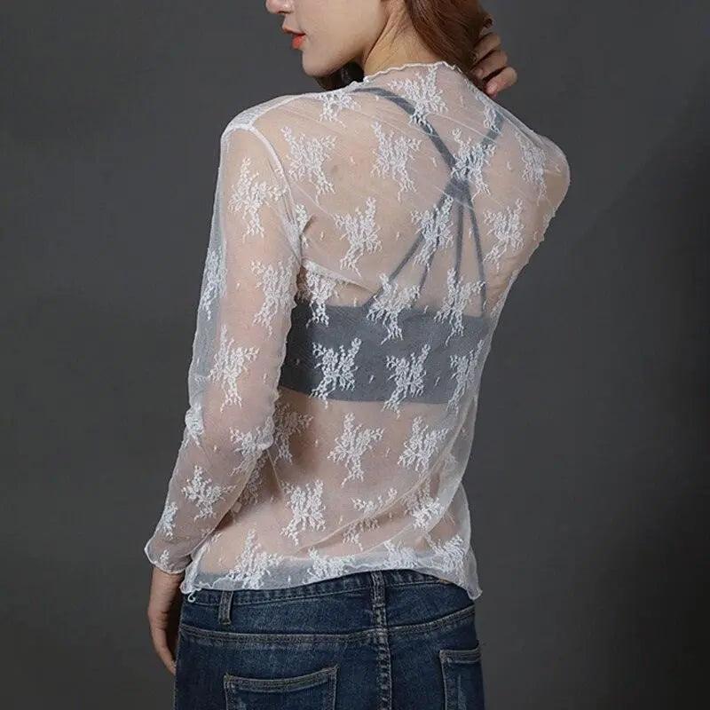 Lace Floral Embroidery Women Dressy top - Mishastyle