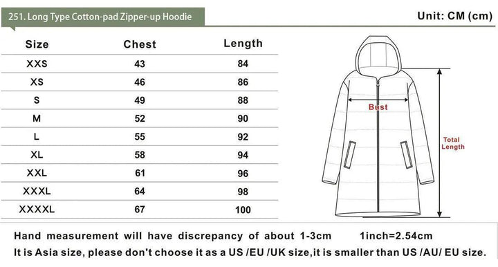 Long Rain Coat Cotton-pad Zipper-up Hoodie - Mishastyle