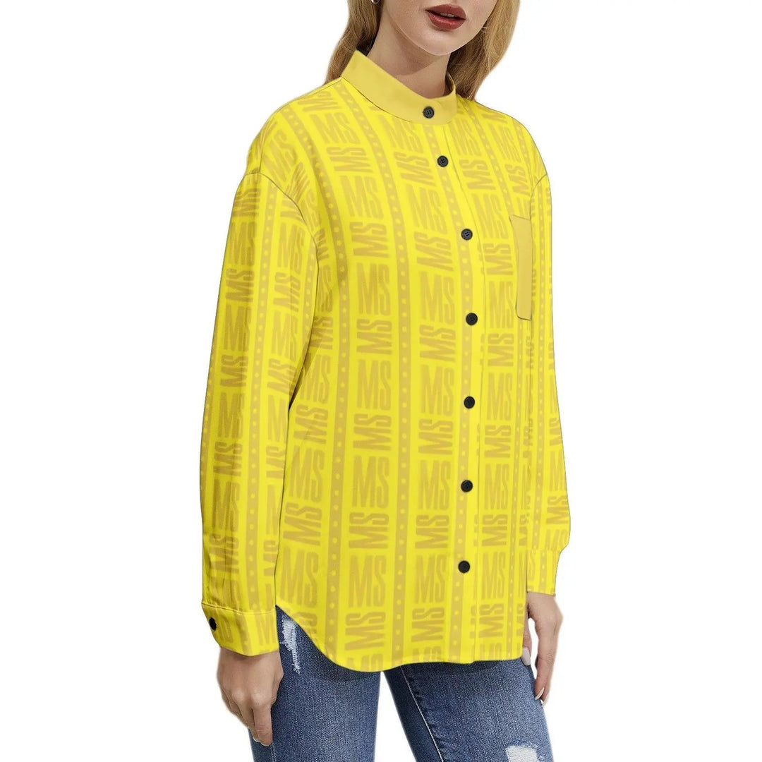 Long Sleeve Button Up Casual Shirt - Yellow - Mishastyle