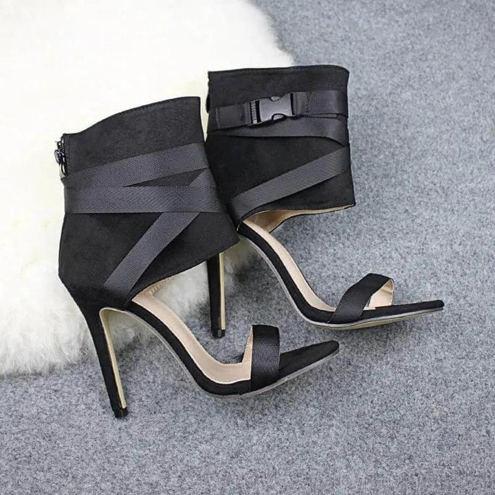 Luxury High Heels Stripes Sandal - Black - Mishastyle