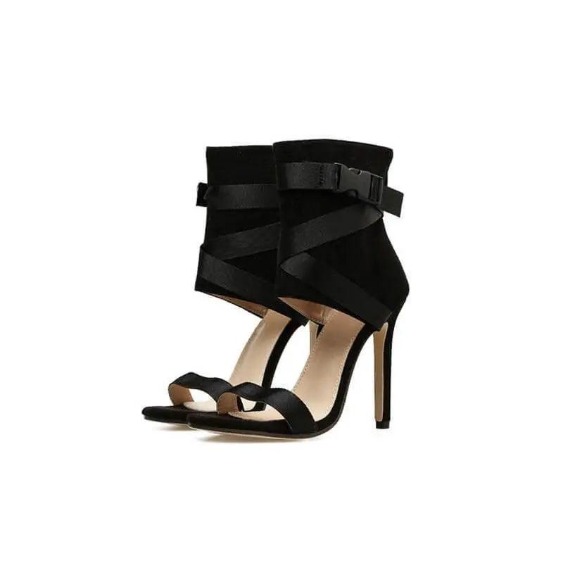 Luxury High Heels Stripes Sandal - Black - Mishastyle