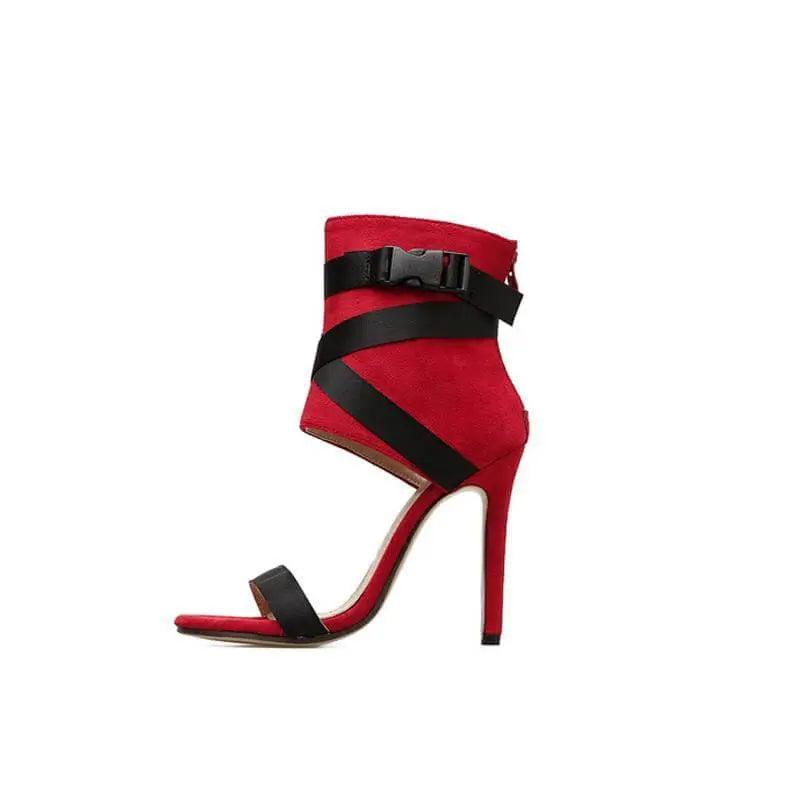 Luxury High Heels Stripes Sandal - Red - Mishastyle