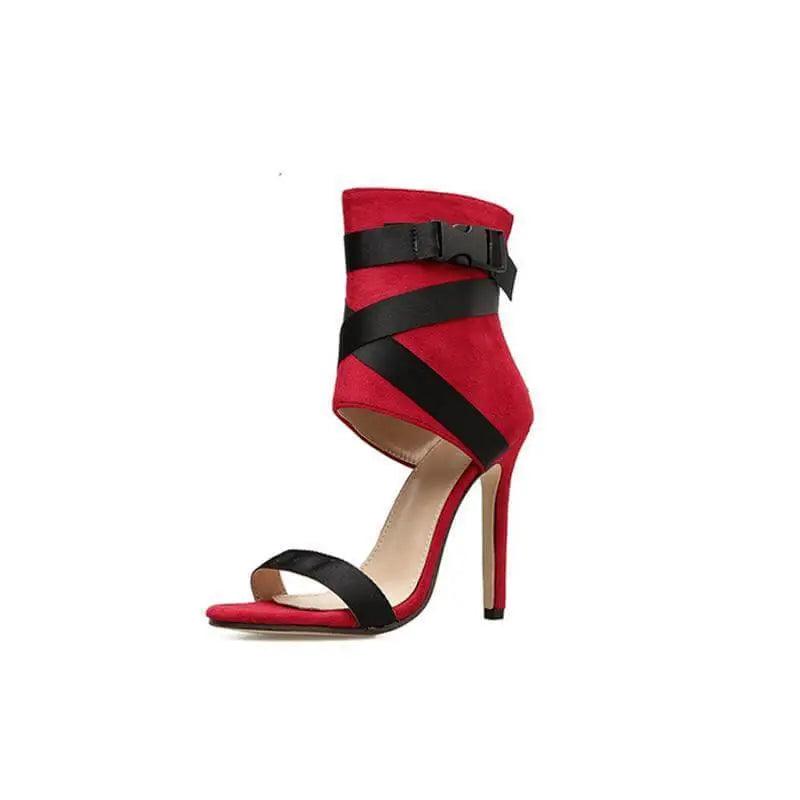 Luxury High Heels Stripes Sandal - Red - Mishastyle
