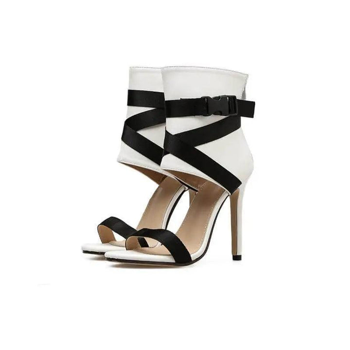 Luxury High Heels Stripes Sandal - White - Mishastyle