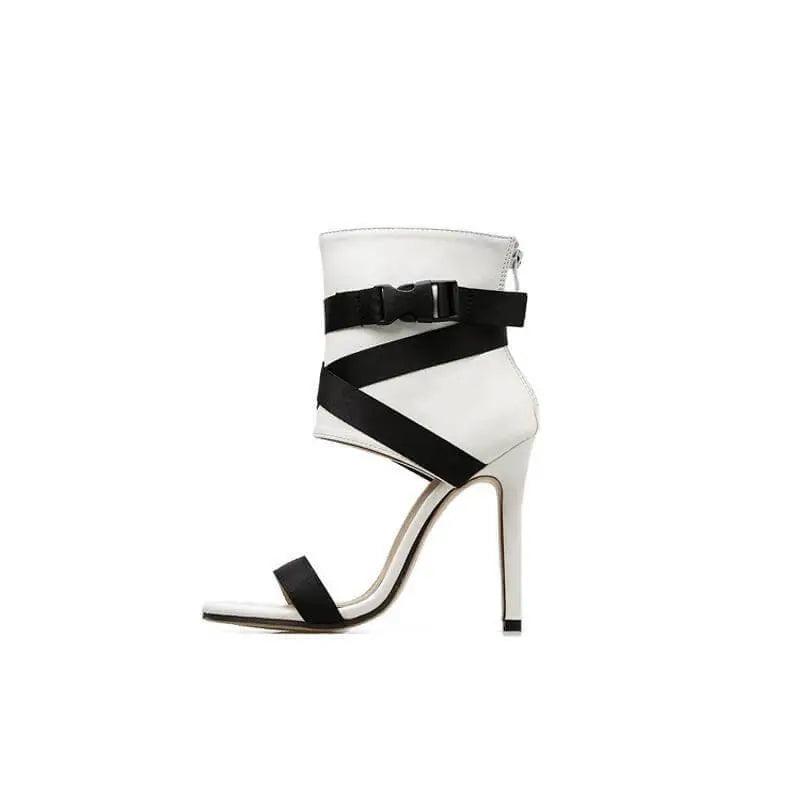 Luxury High Heels Stripes Sandal - White - Mishastyle