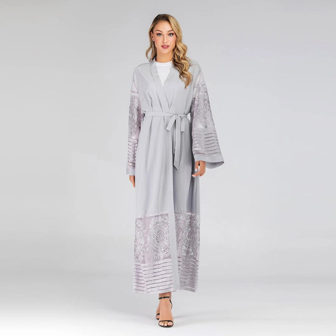 Luxury MISHASTYLE Embroidered Abaya - Gray - Mishastyle