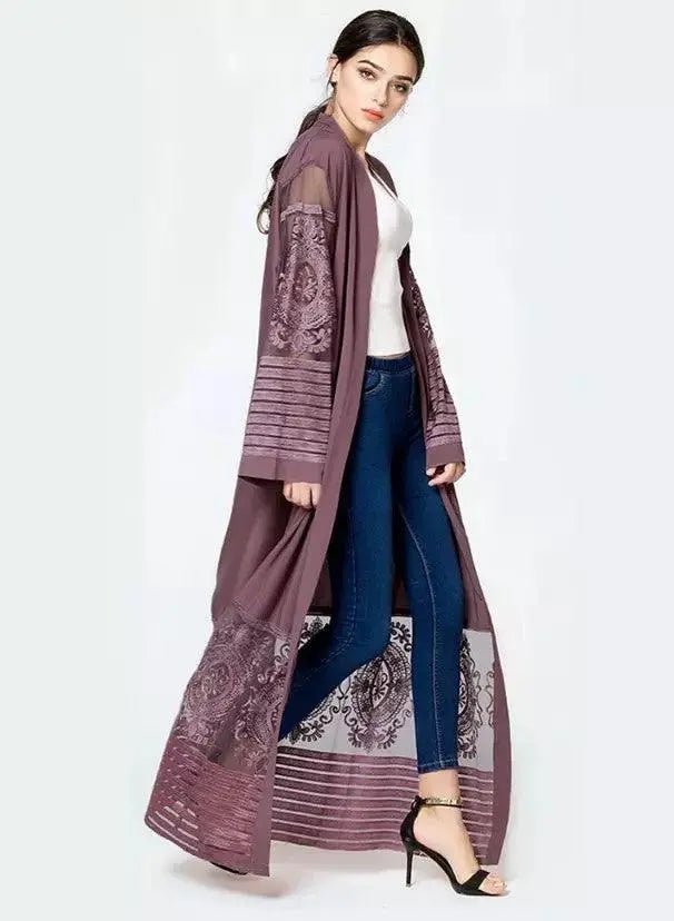 Luxury MISHASTYLE Embroidered Abaya - Purple - Mishastyle