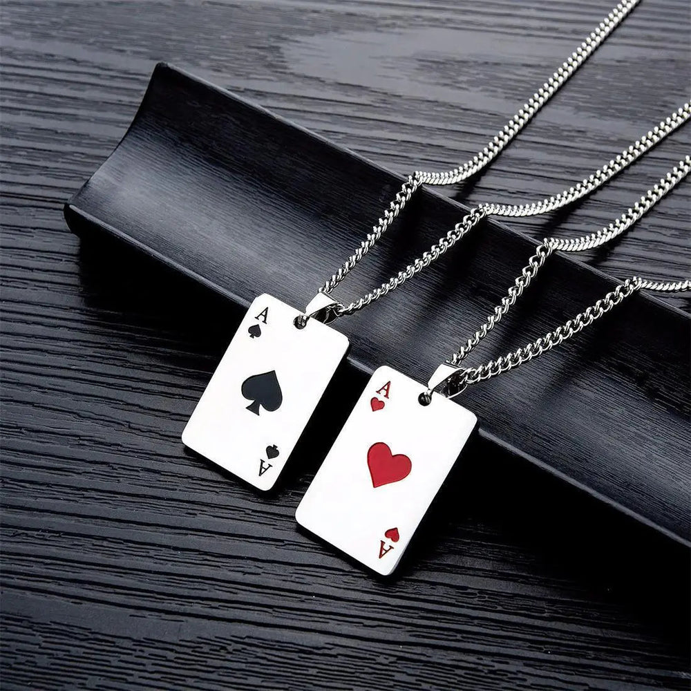 Men Poker Red Heart Pendant Necklace - Mishastyle