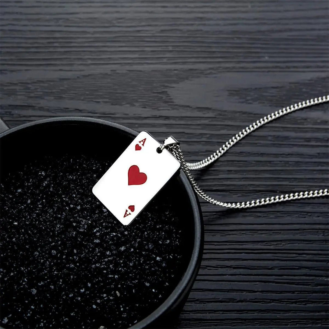 Men Poker Red Heart Pendant Necklace - Mishastyle