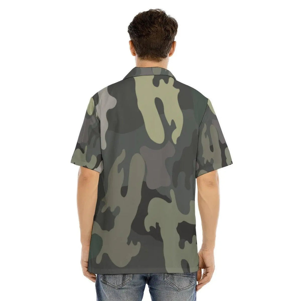 Men's Army Hawaiian Shirt With Button Closure - Mishastyle