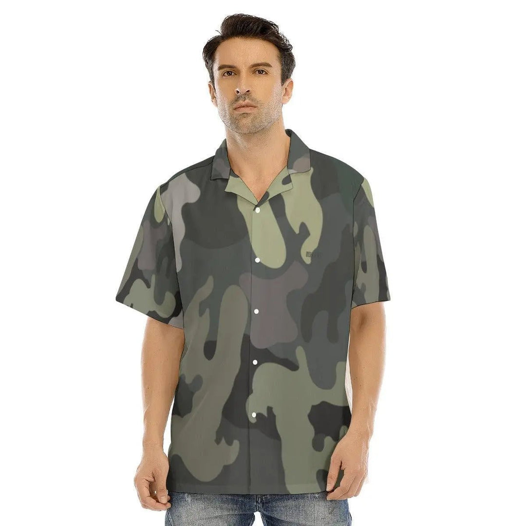Men's Army Hawaiian Shirt With Button Closure - Mishastyle