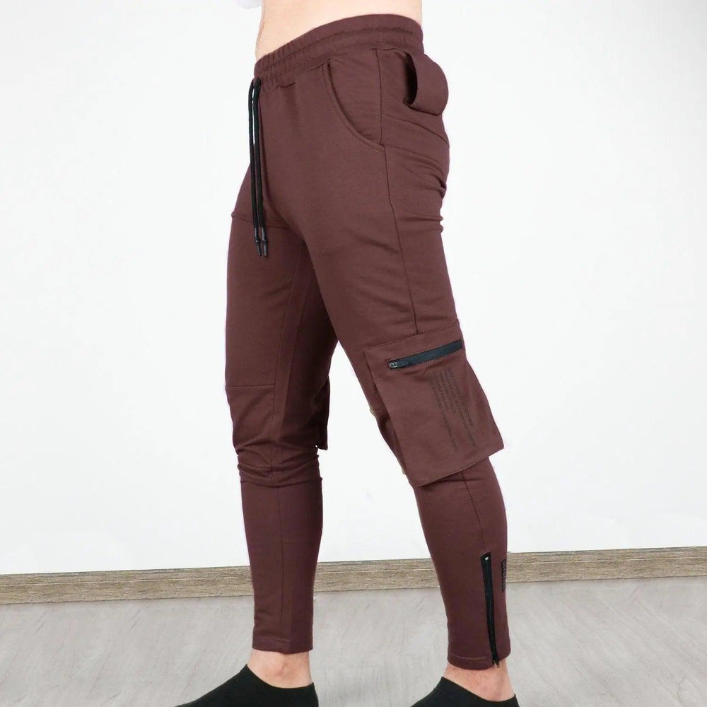 Men's Cotton Multi-pocket Sports Pants - Red Wine - Mishastyle
