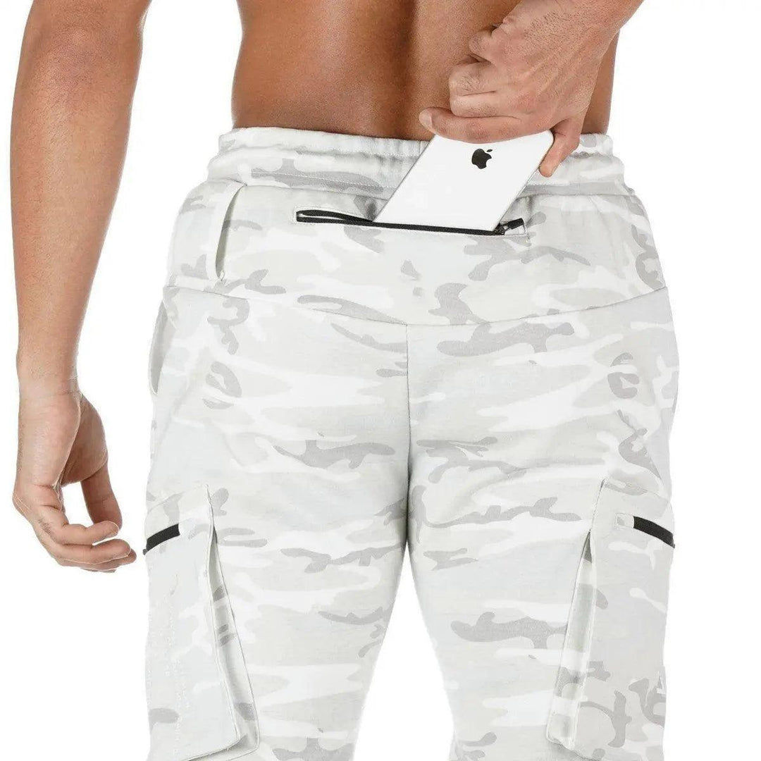 Men's Cotton Multi-pocket Sports Pants - White Camouflags - Mishastyle