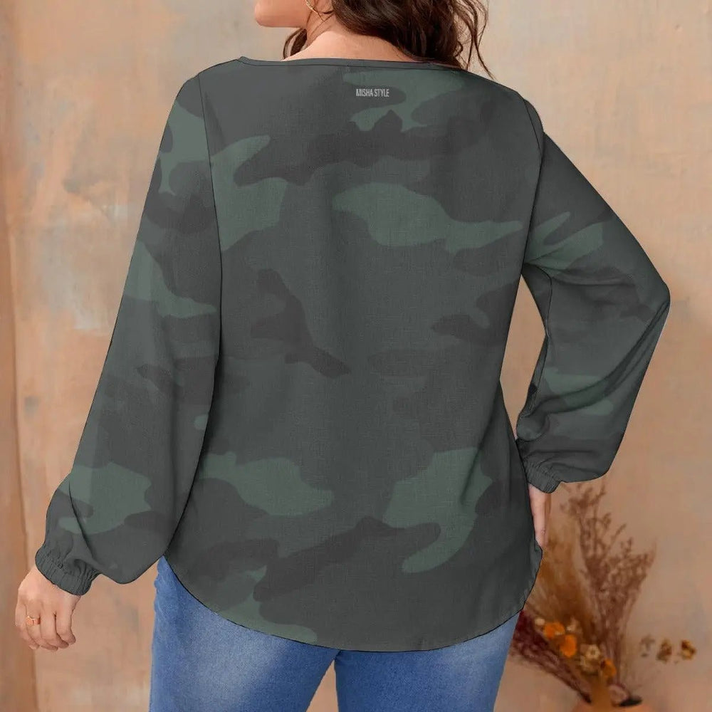 Misha Women's Blouse With Waist Knot (Plus Size) - Army Green - Mishastyle