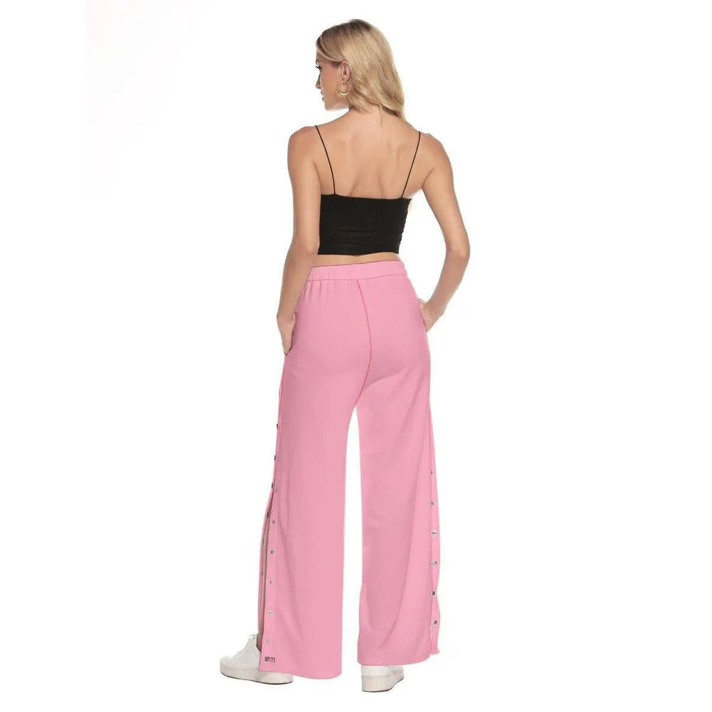 Misha Women's Side Slit Snap Button Trousers - Pink - Mishastyle