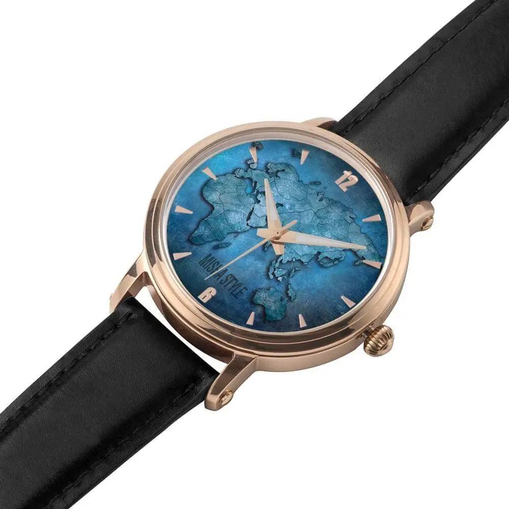 MISHASTYLE Genuine Leather Strap Automatic Watch Asia & Africa Map ( Black ) - Mishastyle