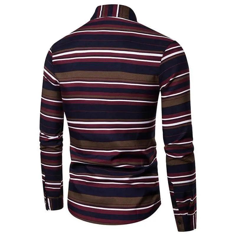 Plus Size Stripe Men Casual Shirt - Navy - Mishastyle