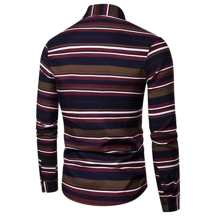 Plus Size Stripe Men Casual Shirt - Navy - Mishastyle